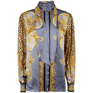 Versace Women Informal Shirt Cheetah Foulard On Silk Crepe Satin Lw